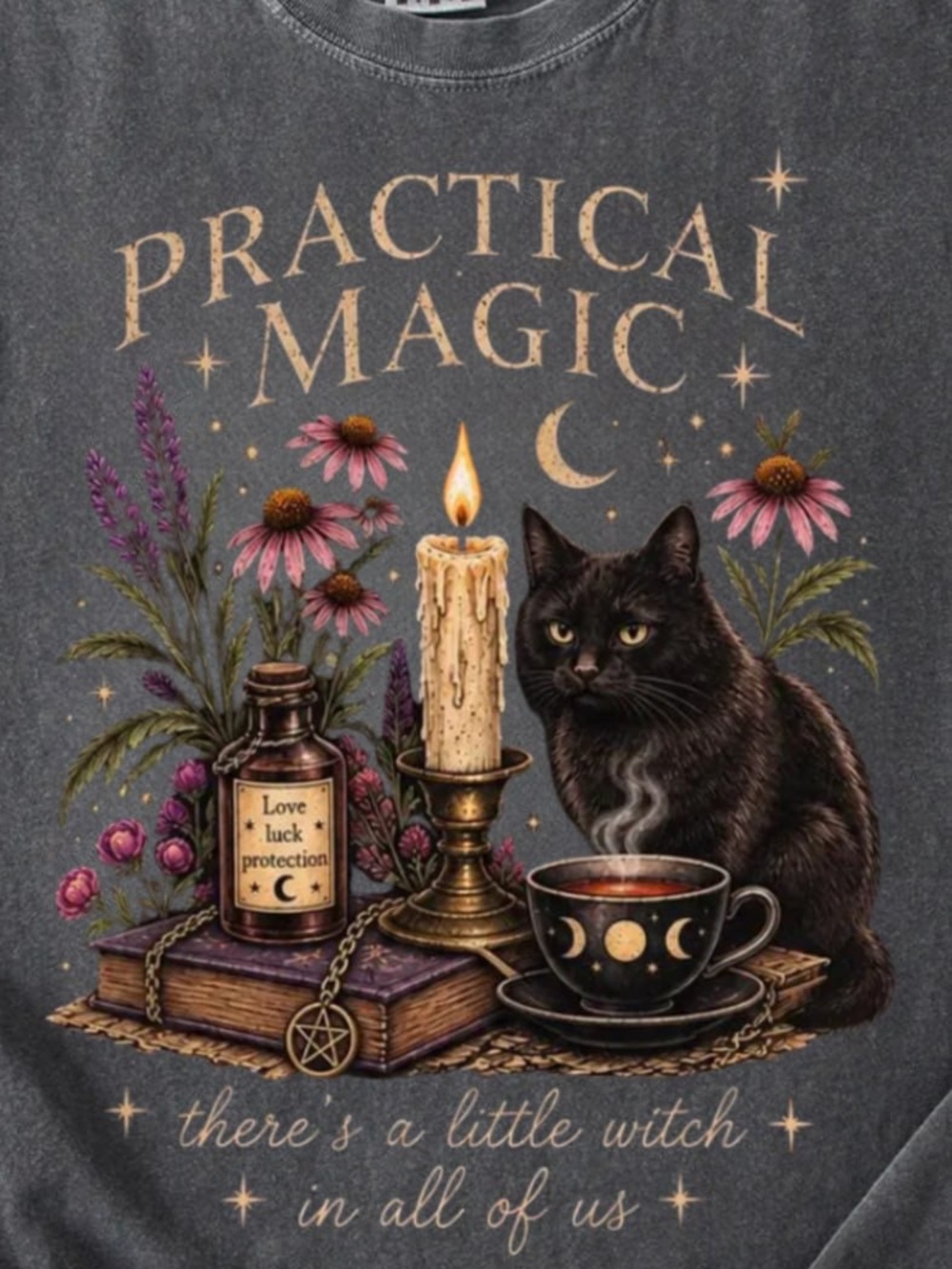 Comfort Colors Pepper Practical Magic Black Cat Graphic Tee - Picture 2 of 4